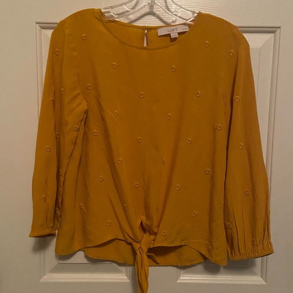 Loft yellow floral embroidered tie front blouse - Picture 7 of 7